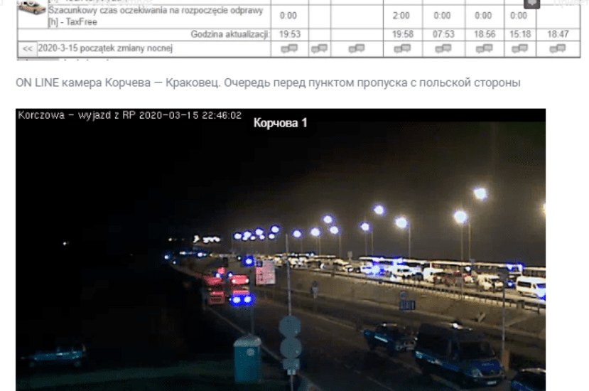 23:30 Состояние на польской границе 15.03.2020. Прогноз. Онлайн камера.