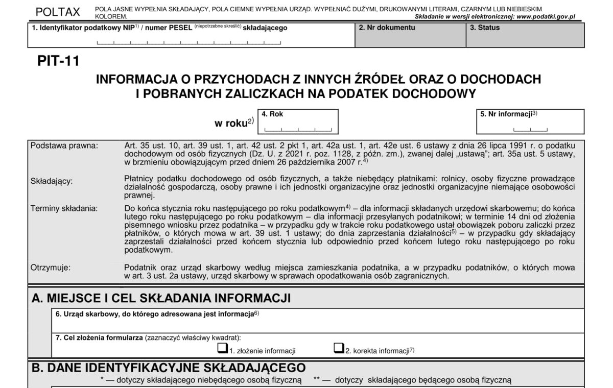 Минфин Польши опубликовал новую версию формы PIT-11