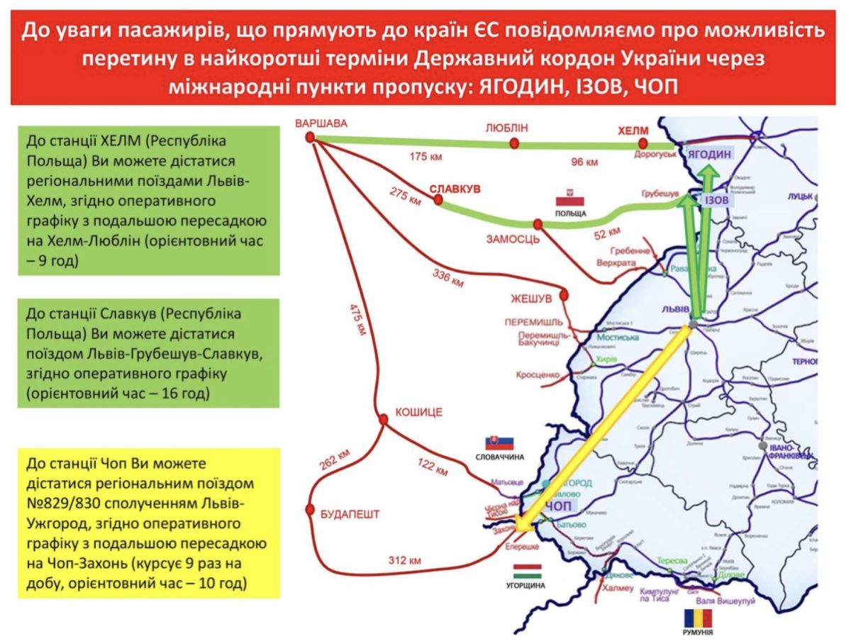Дополнительные поезда на Польшу, Словакию и Венгрию с Украины