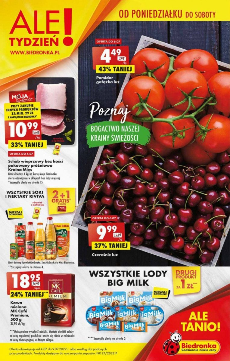 Акции Бедронка (Gazetka Biedronka) с 04.07.2022 до 09.07.2022. Акции, скидки, Газетка Бедронка